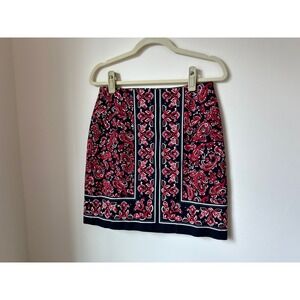 Talbots Petites Red Navy Paisley Bandana Print Pencil Skirt Size 4P